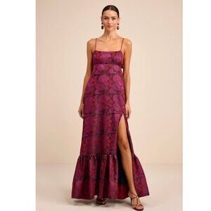 Lulus dress - Jasiel Burgundy Jacquard Lace-Up Tiered Maxi Dress